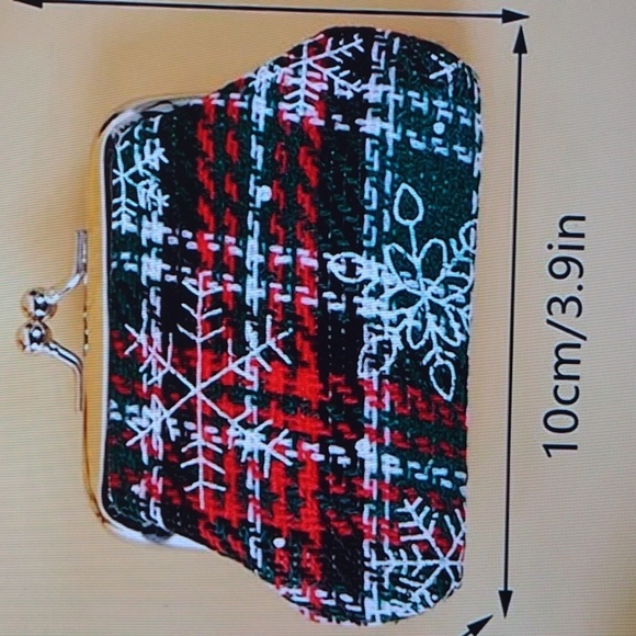 Coin Purse Plaid Snowflake Kiss Lock Tweed - Picture 1 of 4